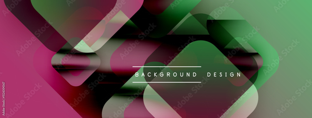 Fototapete Abstract geometric shapes overlap, creating vibrant magenta, green gradients. Modern design elements suggest dynamic visual experience.