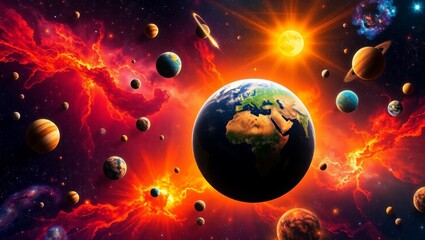 
Otherworldly Star Systemю. A surreal view of an alien star system with glowing planets, mysterious celestial bodies, and colorful nebulae. Perfect for science fiction and cosmic themes.