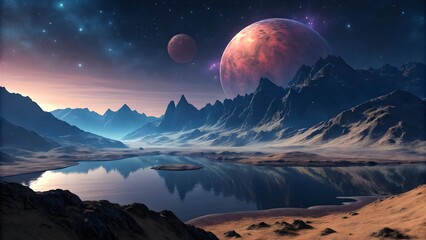 
Otherworldly Star Systemю. A surreal view of an alien star system with glowing planets, mysterious celestial bodies, and colorful nebulae. Perfect for science fiction and cosmic themes.