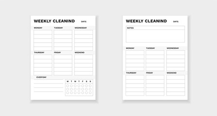 Template for planning weekly cleaning, featuring organized sections for tracking tasks on each day.
