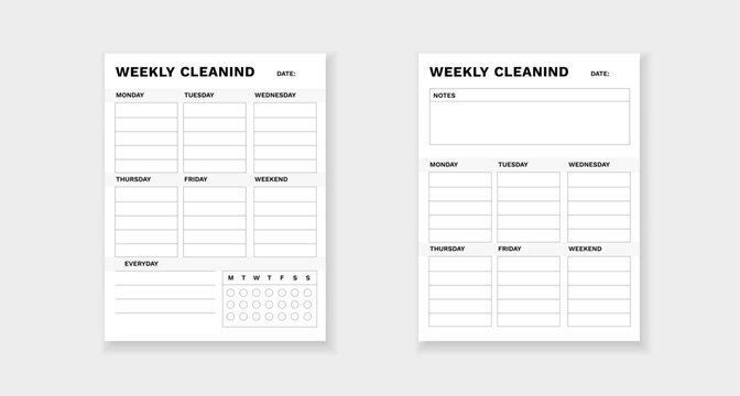 Template for planning weekly cleaning, featuring organized sections for tracking tasks on each day. - Powered by Adobe