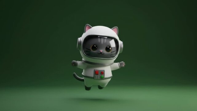 Blue-Suited Cartoon Robot Cat Standing Confidently on Green Background