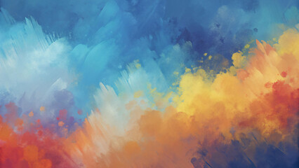 Vibrant abstract watercolor grunge with fiery orange and blue textures