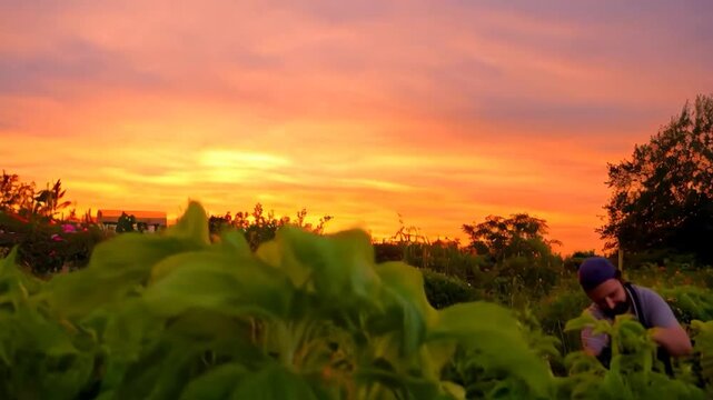 Sunset basil plants in pots