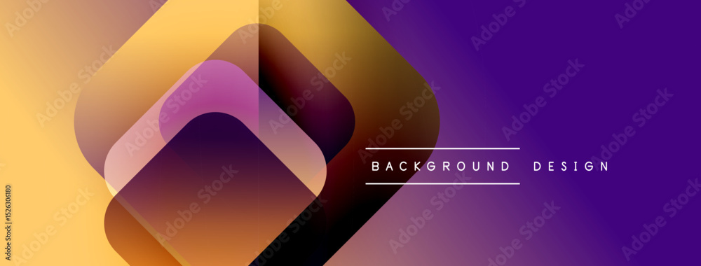 Poster Abstract geometric shapes overlap. Gradient colors transition from yellow to purple. Text reads background design. Modern visual composition.