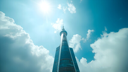 Hirice building with clouds over the sky