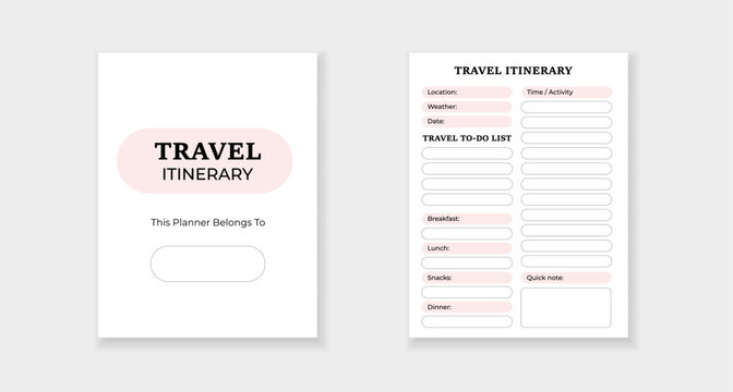 Travel itinerary template for organizing trip details and planning daily activities effectively.