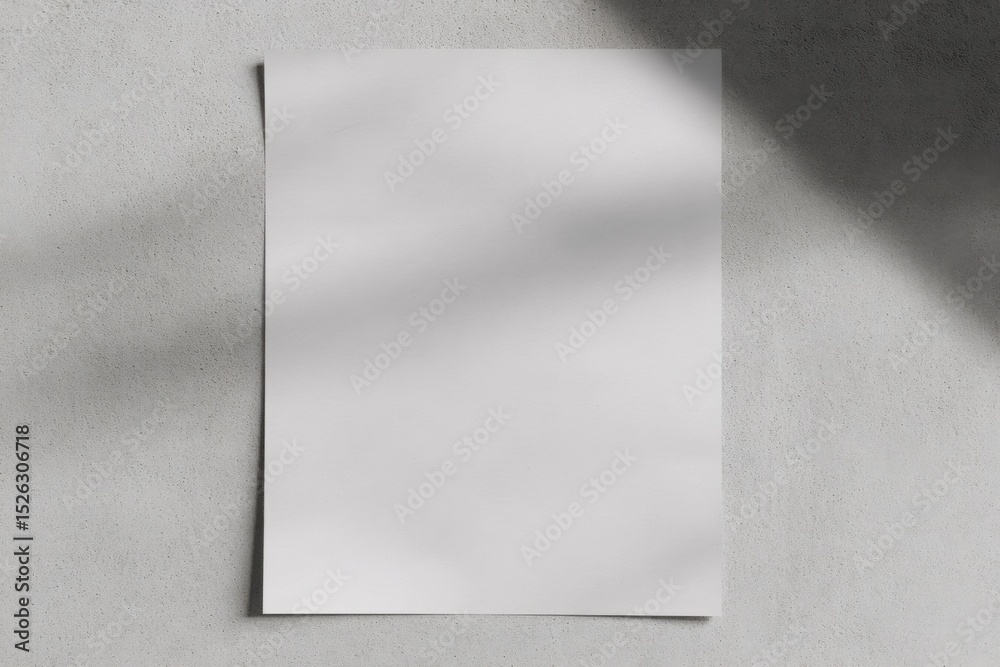 Aufkleber Blank White Paper Sheet on Textured Wall With Shadow Overlay, Ideal For Mockups and Creative Presentation : Generative AI