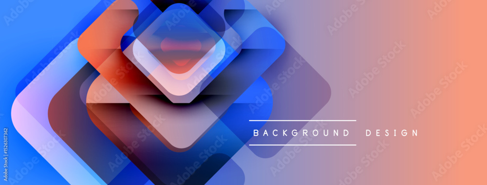 Poster Abstract geometric shapes overlap, creating vibrant blue, orange gradient. Modern design element for backgrounds, presentations.