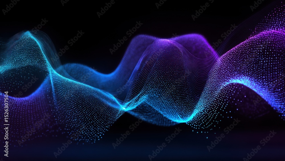 Poster Abstract Data Stream Visualization With Blue and Purple Glowing Particles, Ideal for Digital Transformation and Technology Innovation Campaigns : Generative AI