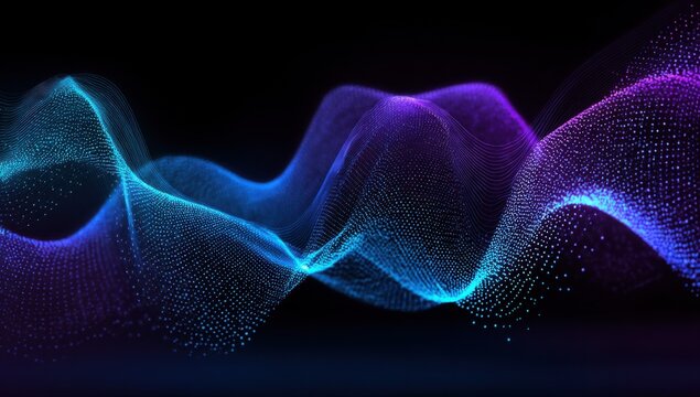 Abstract Data Stream Visualization With Blue and Purple Glowing Particles, Ideal for Digital Transformation and Technology Innovation Campaigns : Generative AI