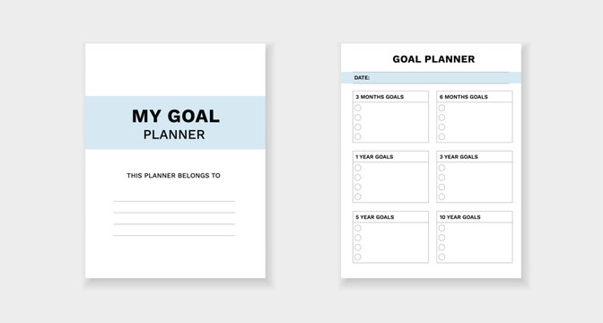 Form template for organizing and tracking personal goals with sections for specific time frames.
