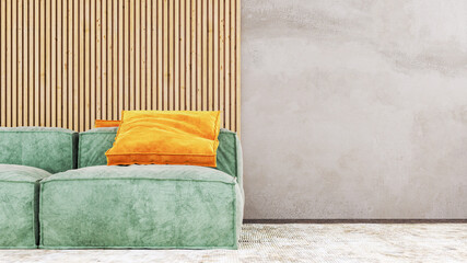 Large luxury modern bright interiors Living room mockup illustration 3D rendering image