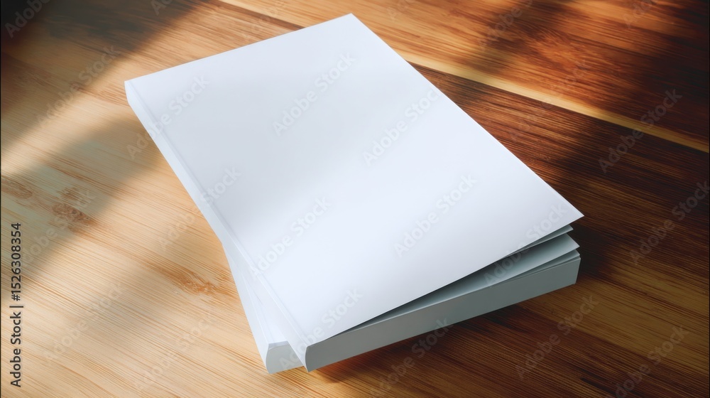 Poster Stack of White Paper on Wooden Table, Ideal for Mockups and Office Productivity, Showcasing Business Communication and Creative Design Projects : Generative AI