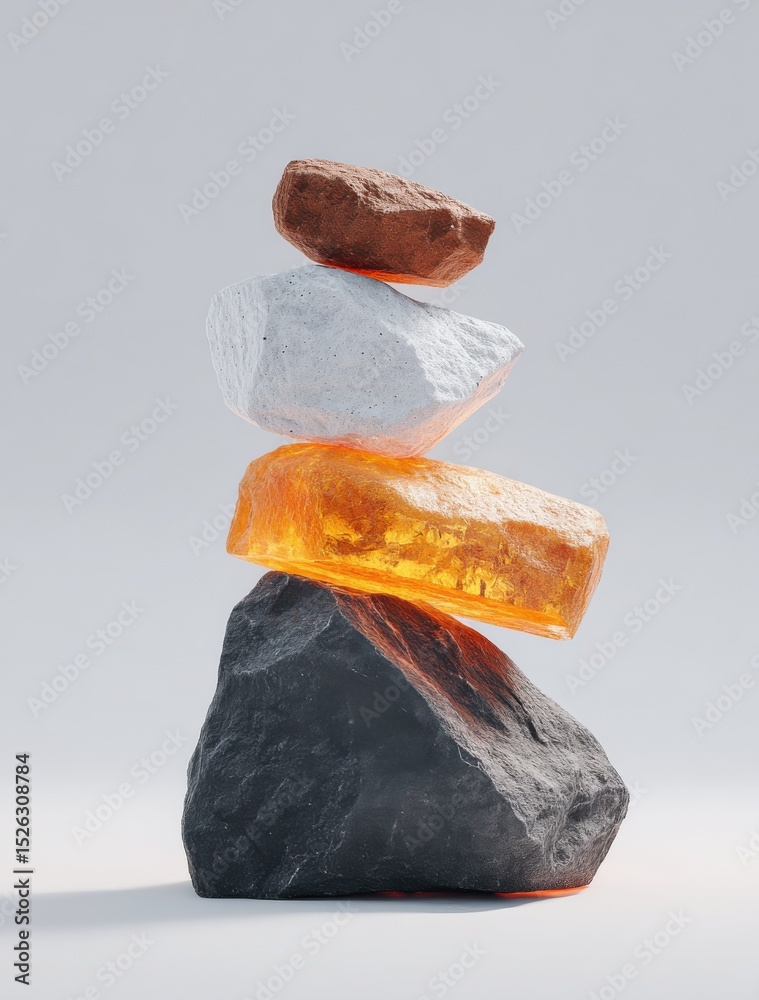 Poster Stacked Rocks of Different Colors and Textures, Symbolizing Balance and Stability for Wellness and Mindfulness Practices : Generative AI
