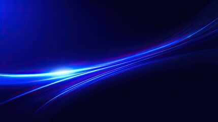 Obraz premium Blue vector illustration with glowing white lines on dark blue and light indigo background, technology theme with abstract data flow symbols. Simple digital art design.