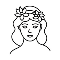 Floral Crowned Woman Line Art, Simple, Elegant, Feminine, Delicate, Beauty, Grace, Nature, 