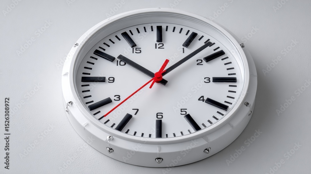 Poster minimalist white wall clock showing time, symbolizing punctuality and time management for business e