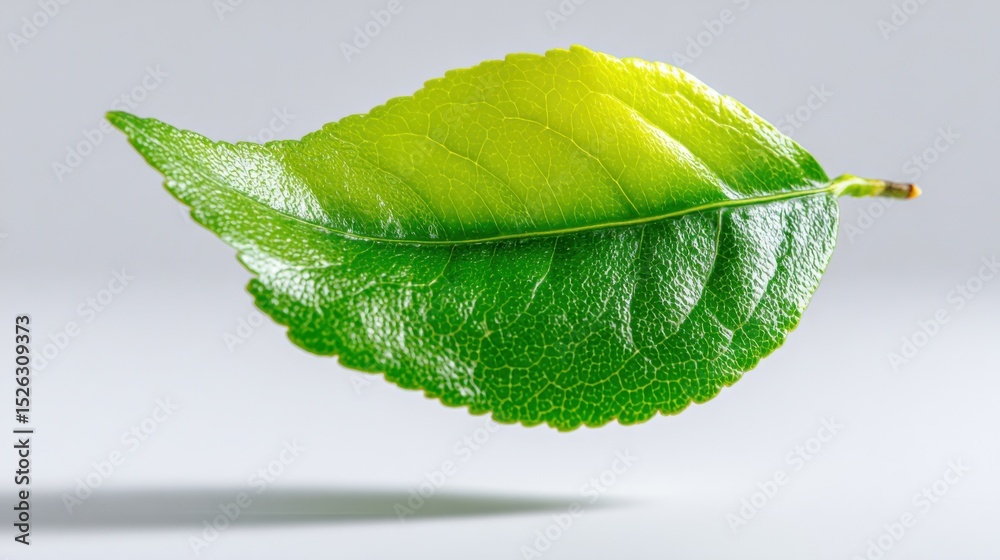 Aufkleber Bright Green Leaf Floating in Air, Symbolizing Environmental Awareness and Sustainable Practices for a Greener Future : Generative AI