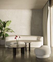Large luxury modern bright interiors Living room mockup illustration 3D rendering image