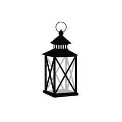 vector illustration of vintage black metallic lamp isolated on white background, antique lantern
