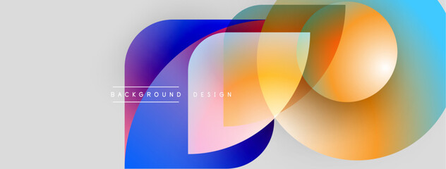 Abstract colorful overlapping shapes create dynamic visual effect. Modern design elements suggest creativity, innovation. Background features gradients.