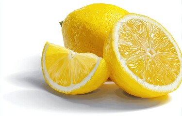 Fresh Lemon Slices on White Background, Symbolizing Health and Wellness in Food Industry Marketing, Representing Natural Flavor and Nutritional Benefits : Generative AI