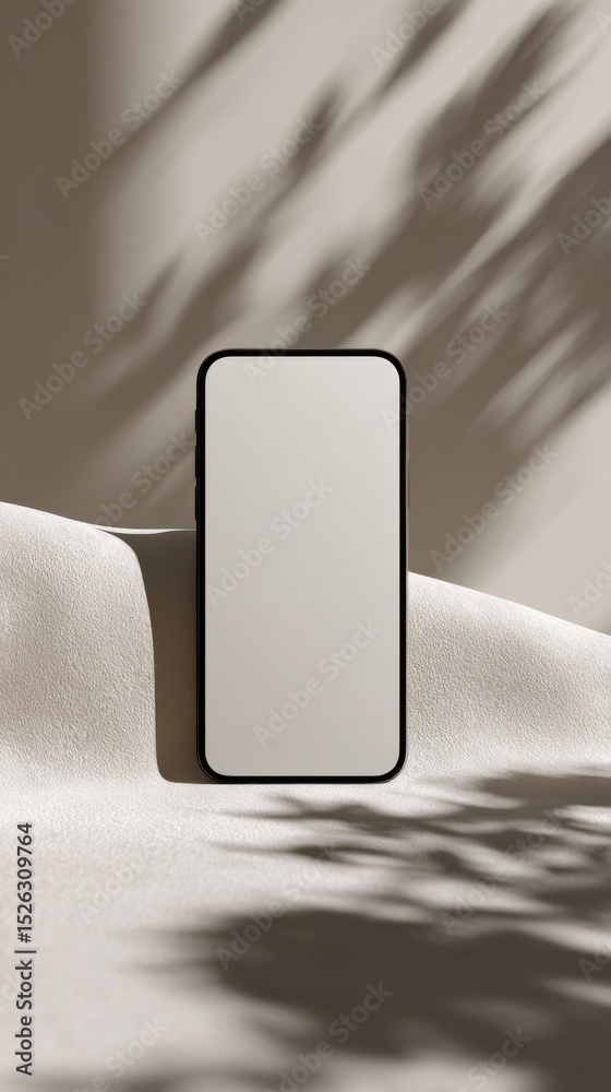 Poster Modern Smartphone Mockup on Beige Textured Surface With Shadow Overlay, Ideal for Mobile App Promotion and Digital Marketing Campaigns : Generative AI