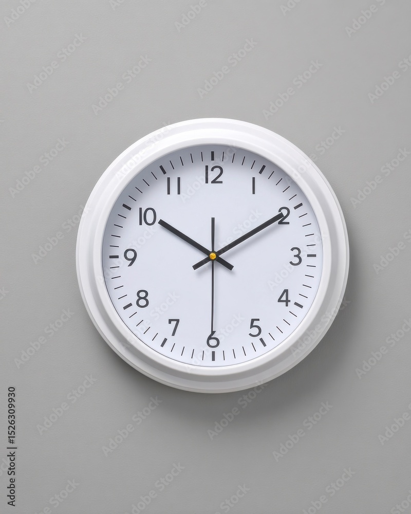 Aufkleber white round wall clock on gray background, symbolizing time management and punctuality for business 