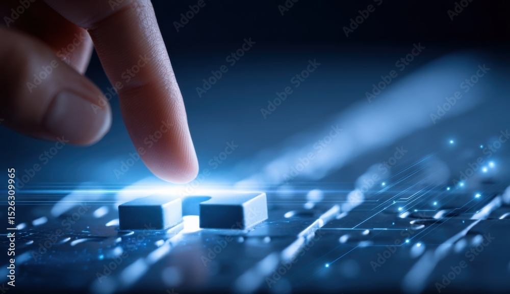Fototapete Finger Touching a Glowing Keyboard Button, Symbolizing Digital Transformation and Technological Advancement in the Modern Era of Innovation and Connectivity : Generative AI