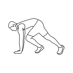 Athlete in starting position line drawing illustration