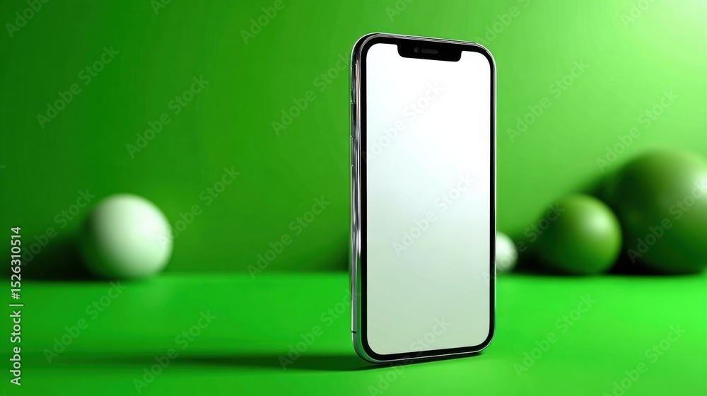 Poster smartphone with blank screen on green background, ideal for mobile app promotion and digital marketi