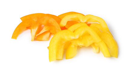Slices of fresh colorful bell peppers isolated on white