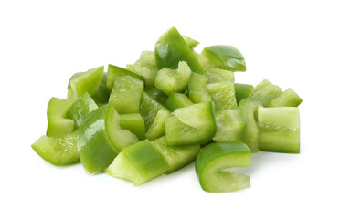 Pieces of fresh green bell peppers isolated on white