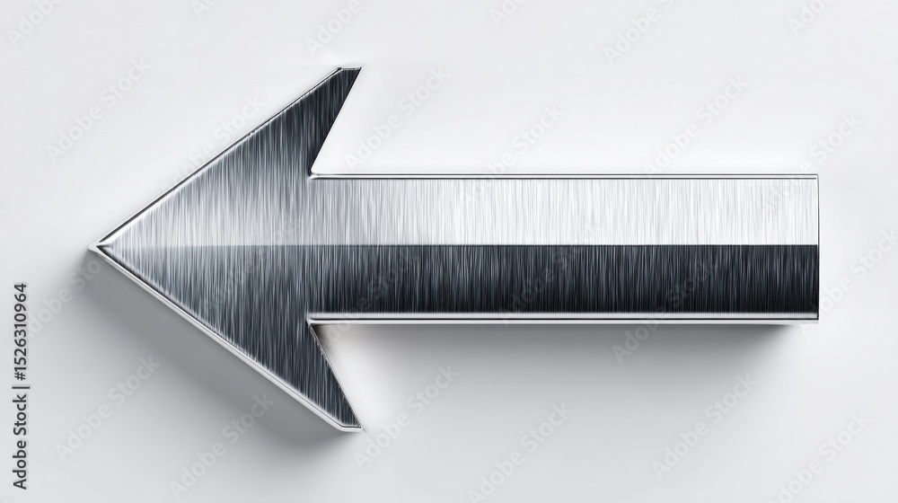 Poster Brushed Metal Arrow Pointing Left on White, Symbolizing Direction and Navigation for Business Strategy and Wayfinding Concepts : Generative AI