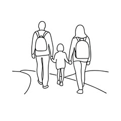 Family Adventure Hiking Trip, Holding Hands, Backpacks, Nature Walk