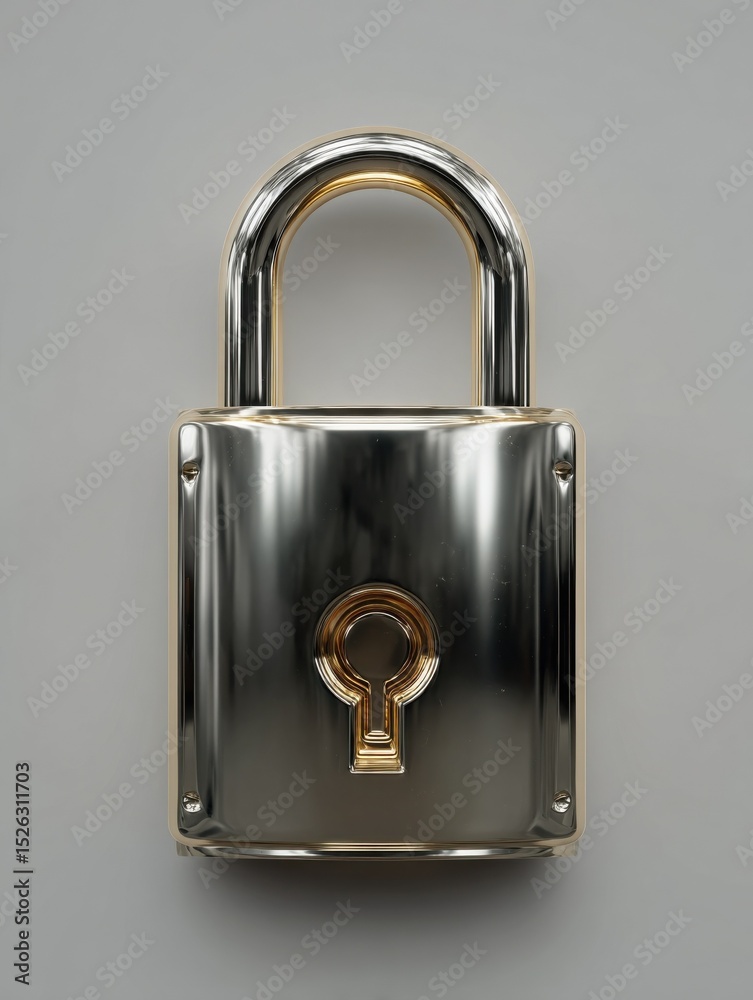 Poster metallic padlock symbolizing data protection and cybersecurity, ideal for illustrating privacy and d