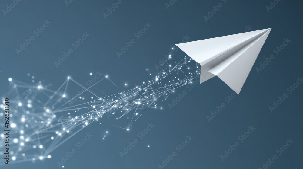 Aufkleber paper airplane flying through digital network, symbolizing innovation and business startup success :