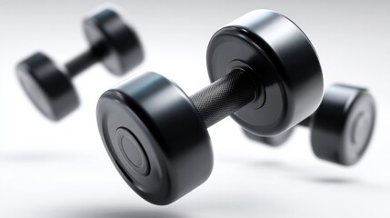 Black Dumbbells on White Background, Representing Fitness, Strength Training, and Healthy Lifestyle Choices for Wellness Programs : Generative AI