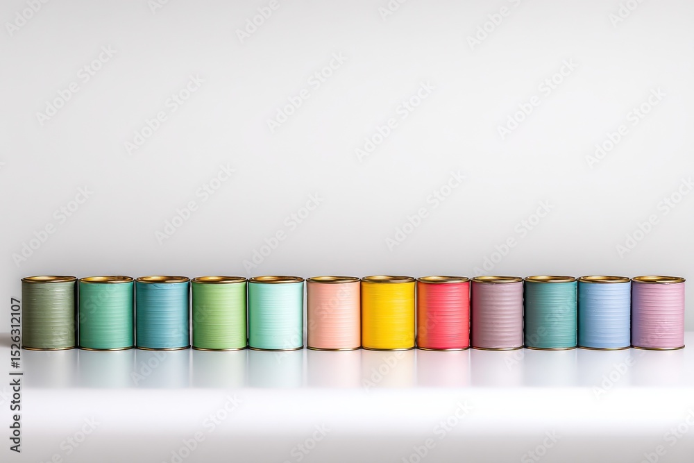 Fototapete row of colorful thread spools on white surface, representing creativity and craftsmanship for diy pr