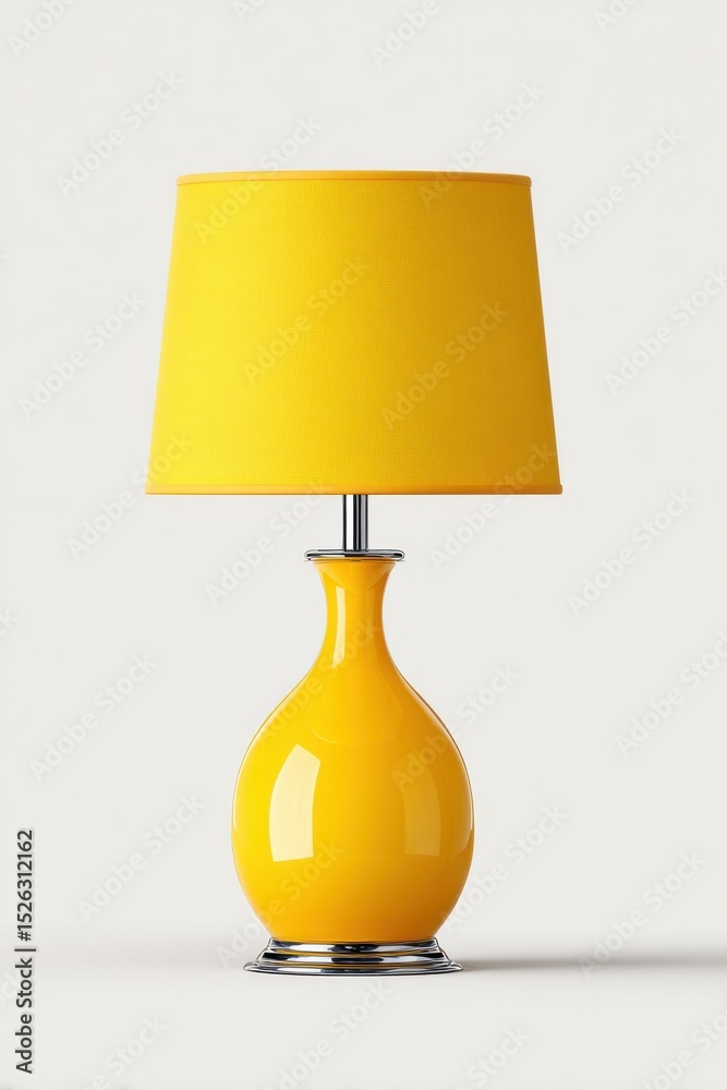 Poster modern yellow table lamp on white background, symbolizing interior design and home improvement proje
