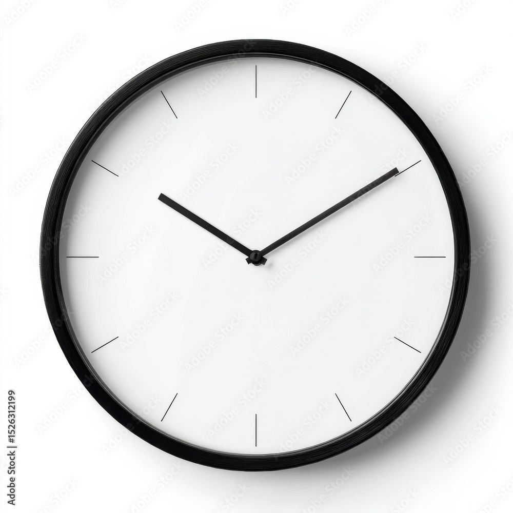 Poster minimalist wall clock with black frame and white face, symbolizing punctuality and time management i
