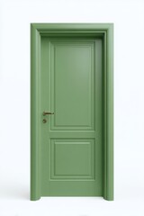 Green Paneled Door on White Background, Symbolizing New Beginnings and Home Improvement Projects, Perfect for Real Estate and Interior Design Marketing : Generative AI