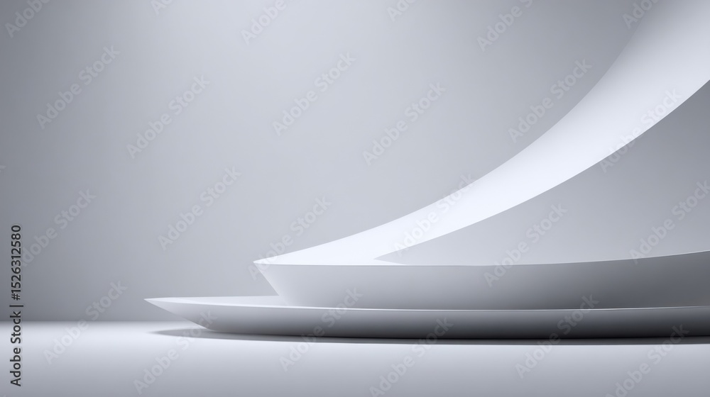 Poster Abstract White Curves and Geometric Shapes, Ideal for Modern Architecture and Minimalist Product Presentation With Clean Design : Generative AI