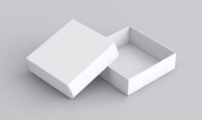 Open White Box on Gray Background, Ideal for Product Placement Mockups and Unboxing Experience Visuals : Generative AI