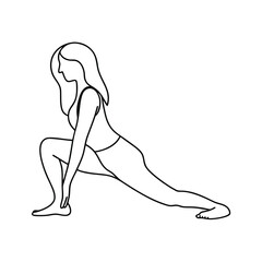 Woman in yoga low lunge pose line drawing illustration