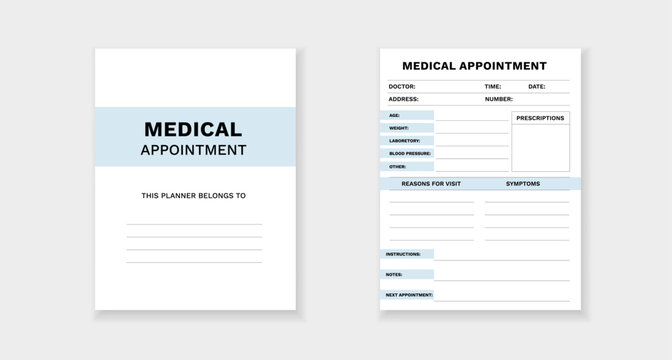 Form template for medical appointments, featuring scheduling, contact details, and health information.
