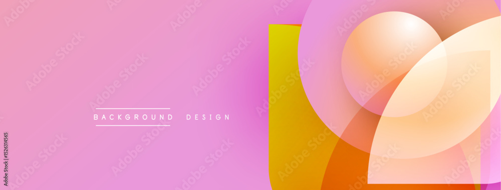 Aufkleber Pink backdrop features overlapping translucent shapes. Orange, yellow, peach hues create modern abstract design. Text reads background design.