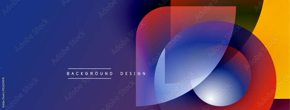 Aufkleber Abstract colorful design. Gradient blue transitions into orange, yellow hues. Overlapping shapes create dynamic visual effect. Text reads background design.