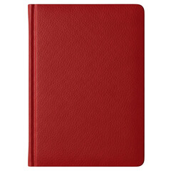 A crimson leatherbound journal, its textured cover isolated on transparent background
